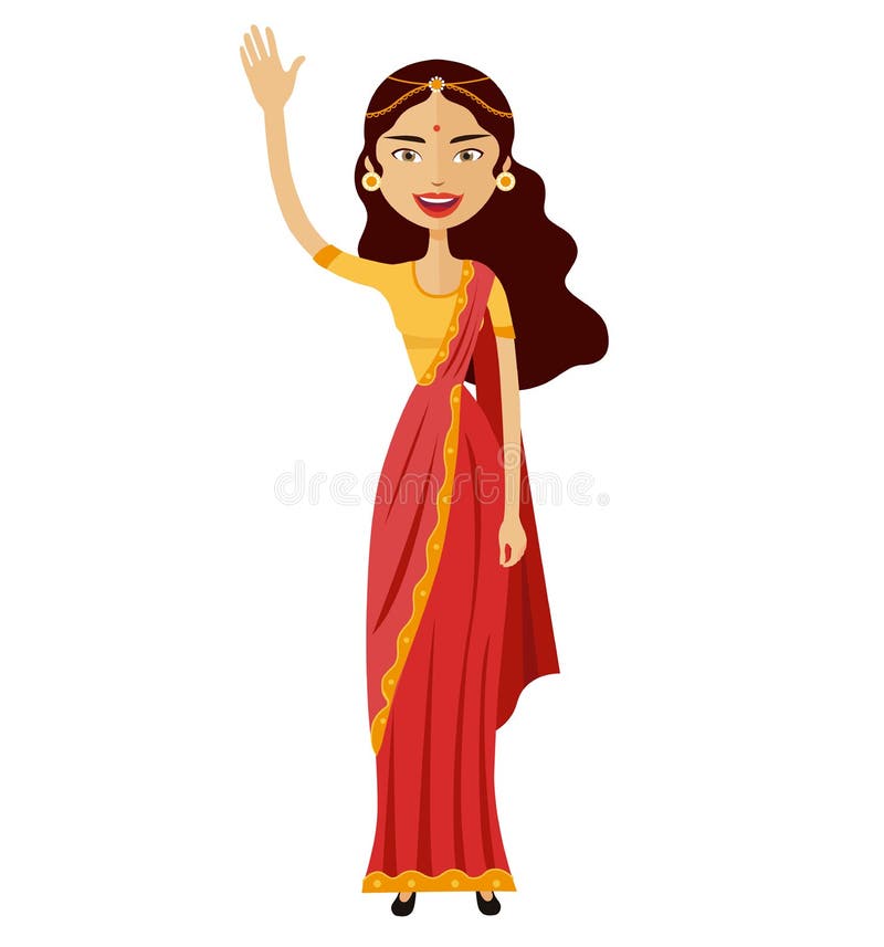 Mulher indiana que acena seu vetor liso dos desenhos animados da mão ilustração do vetor Mulher indiana que acena seu vetor liso dos desenhos animados da mão ilustração do vetor