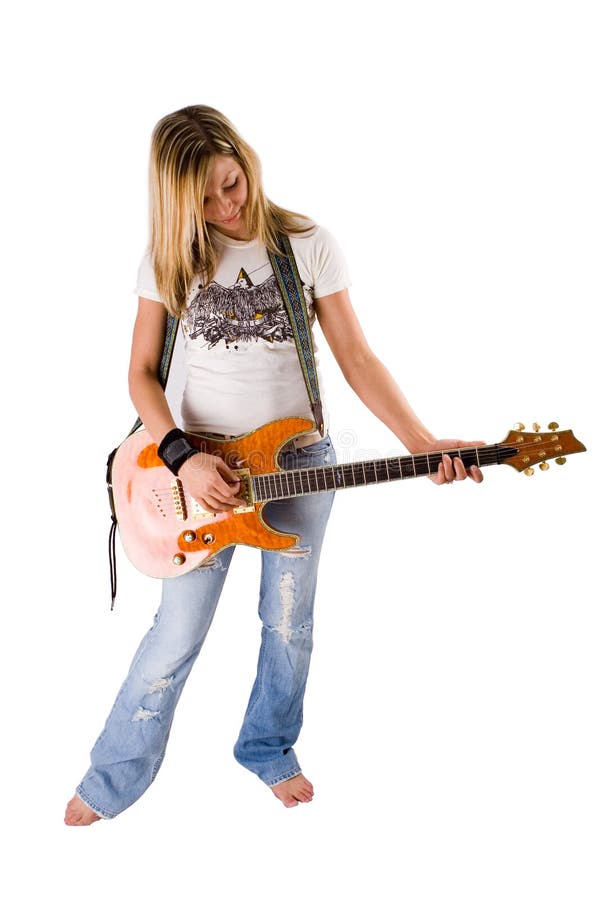 Mulher loura bonita que joga a guitarra fotos de stock royalty free Mulher loura bonita que joga a guitarra fotos de stock royalty free