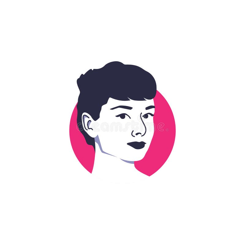 The most beautiful woman in the world, Audrey Hepburn in vector illustration face style with simple pink circle background behind, very pretty and cute. The most beautiful woman in the world, Audrey Hepburn in vector illustration face style with simple pink circle background behind, very pretty and cute