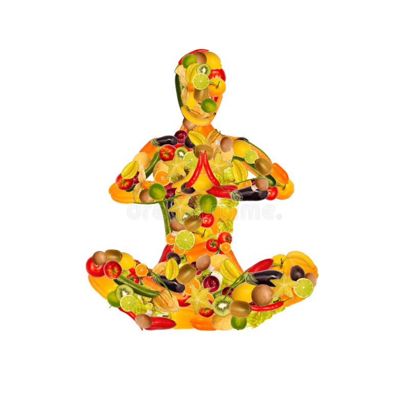Mulher Meditating da fruta e verdura ilustração royalty free Mulher Meditating da fruta e verdura ilustração royalty free