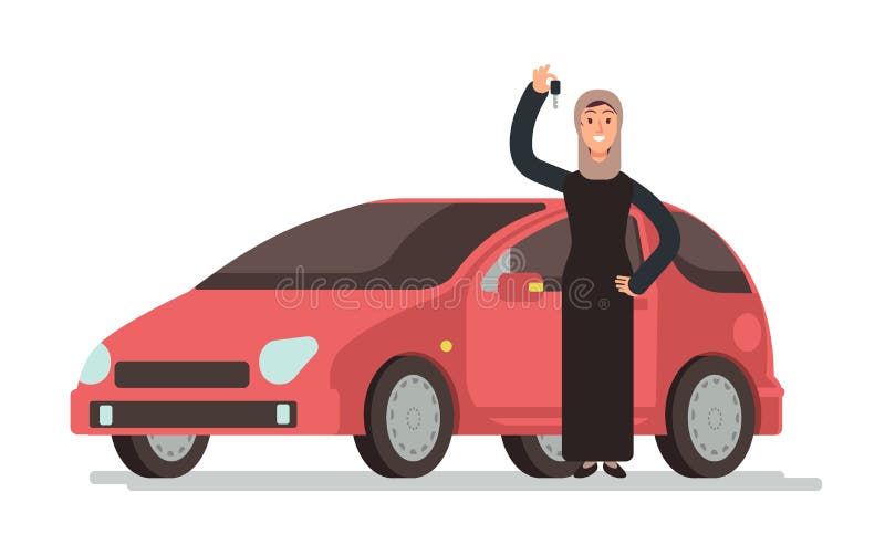 Mulher muçulmana árabe feliz do saudita que pega a carteira de motorista e o carro pessoal Ilustração do vetor dos desenhos anima ilustração do vetor Mulher muçulmana árabe feliz do saudita que pega a carteira de motorista e o carro pessoal Ilustração do vetor dos desenhos anima ilustração do vetor