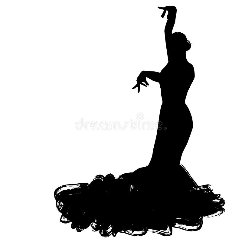Mulher na estada longa do vestido na pose da dança regiões de Spanish do dançarino do flamenco da Andaluzia, Extremadura Múrcia s ilustração do vetor Mulher na estada longa do vestido na pose da dança regiões de Spanish do dançarino do flamenco da Andaluzia, Extremadura Múrcia s ilustração do vetor