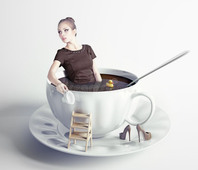 Mulher na xícara de café foto de stock. Imagem de pessoa 35557552