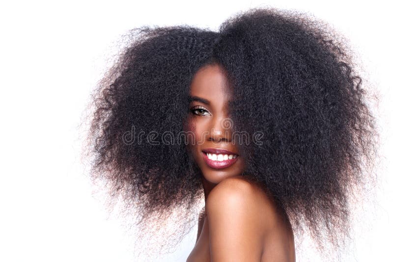 Mulher negra afro-americano com cabelo grande imagem de stock royalty free