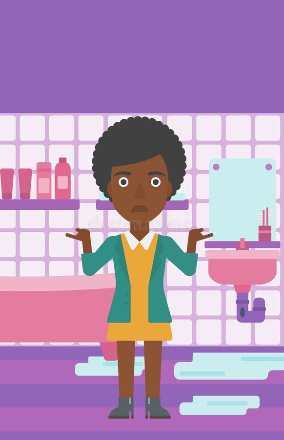 Mulher no desespero que está perto do dissipador de escape ilustração royalty free Mulher no desespero que está perto do dissipador de escape ilustração royalty free