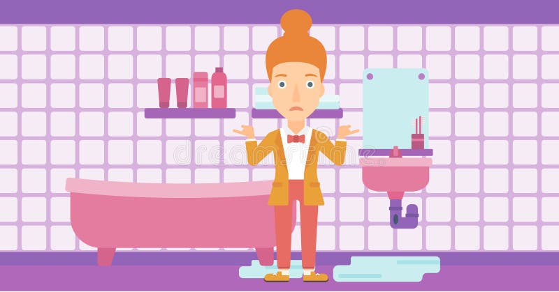 Mulher no desespero que está perto do dissipador de escape ilustração stock Mulher no desespero que está perto do dissipador de escape ilustração stock