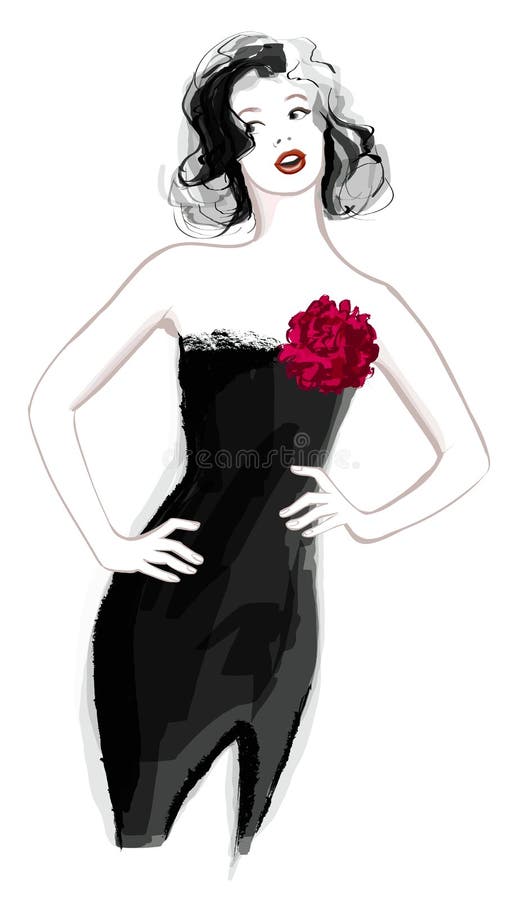 Mulher no vestido preto ilustração royalty free Mulher no vestido preto ilustração royalty free
