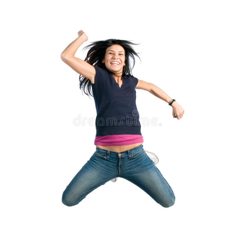 Mulher nova de salto feliz imagens de stock royalty free Mulher nova de salto feliz imagens de stock royalty free