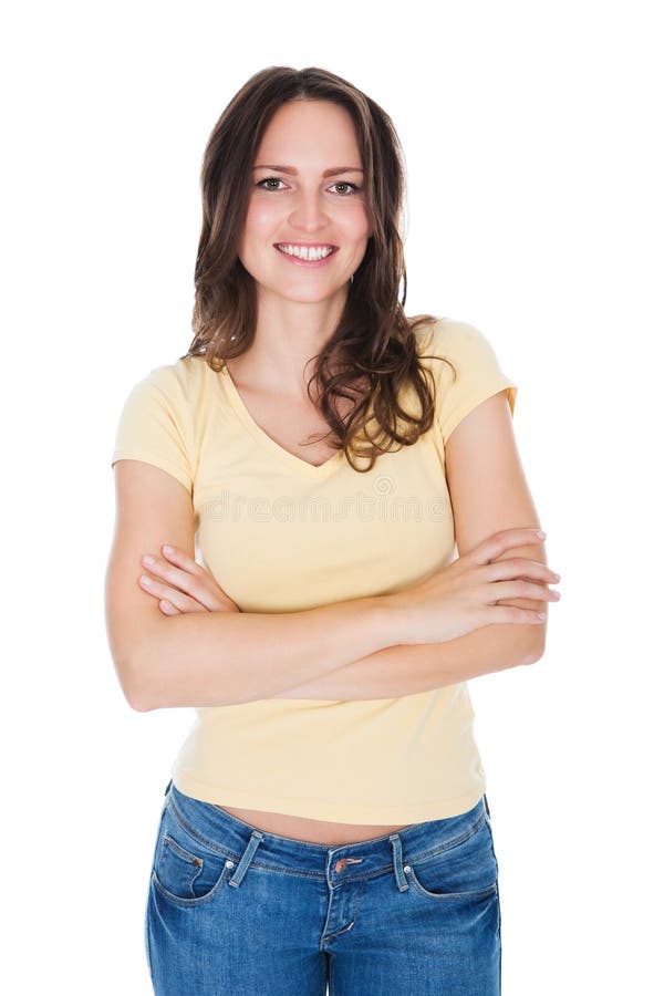 Mulher nova de sorriso fotografia de stock royalty free Mulher nova de sorriso fotografia de stock royalty free