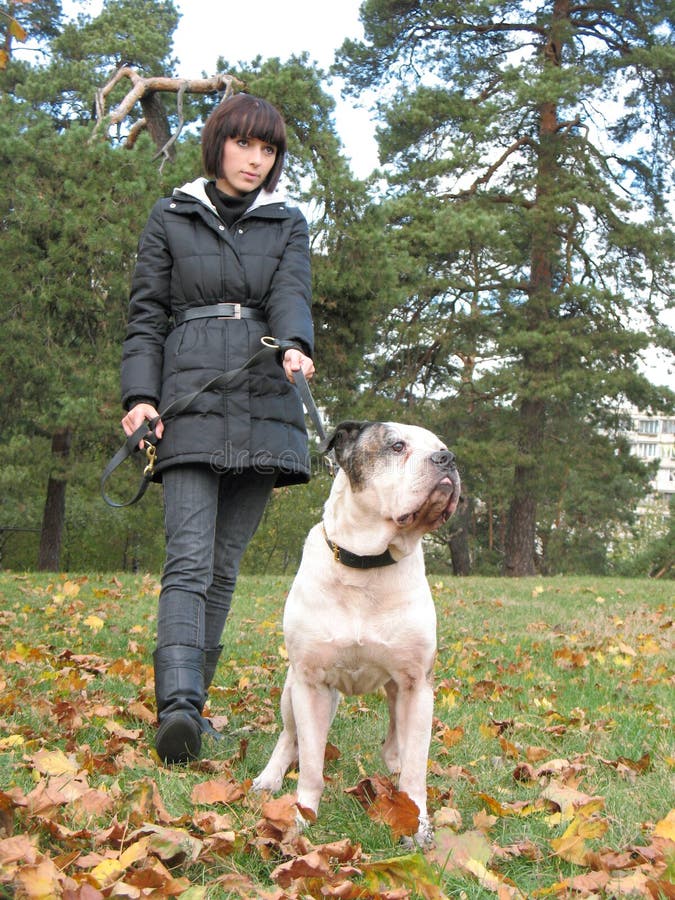 Jovem mulher e cão forte fotografia de stock