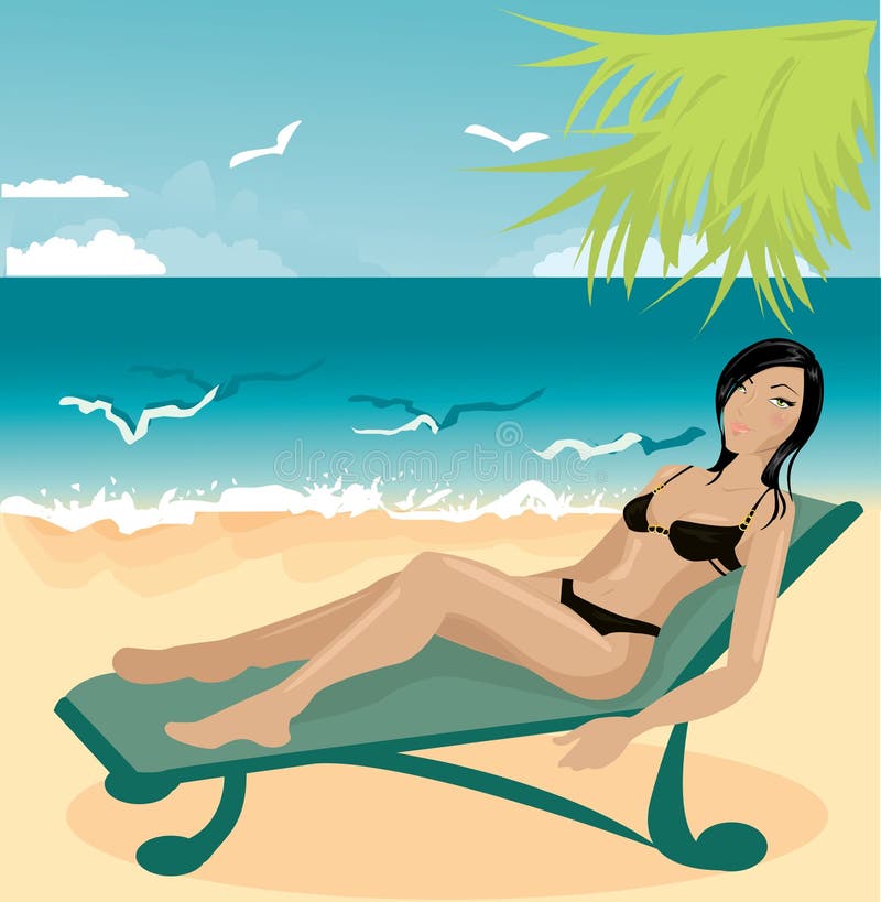 Jovem numa praia ilustração royalty free