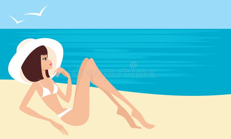 Jovem mulher na praia ilustração stock