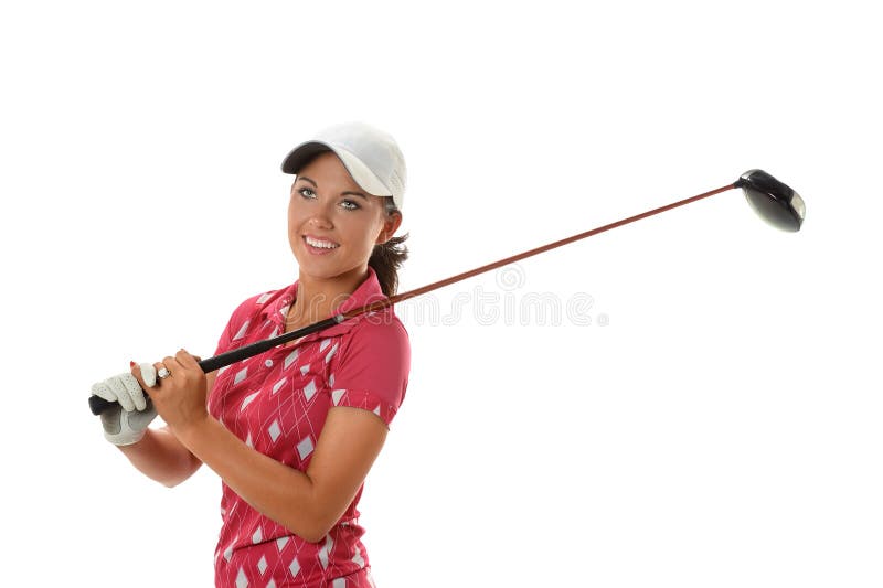 Mulher nova que joga o golfe fotos de stock royalty free Mulher nova que joga o golfe fotos de stock royalty free