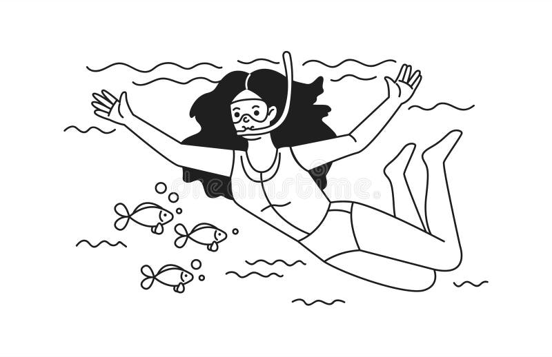 Mulher a praticar snorkeling no oceano ilustração stock
