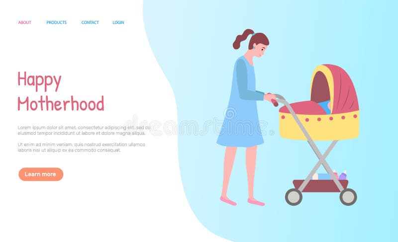 Mulher que anda com carrinho, vetor da Web da maternidade ilustração stock Mulher que anda com carrinho, vetor da Web da maternidade ilustração stock