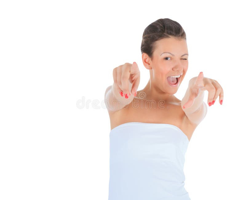 Mulher que aponta uma grande ideia fotos de stock royalty free Mulher que aponta uma grande ideia fotos de stock royalty free
