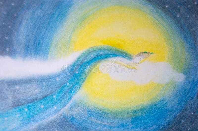 Mulher que dorme e que sonha na lua e na nuvem - mal pintado à mão ilustração stock Mulher que dorme e que sonha na lua e na nuvem - mal pintado à mão ilustração stock
