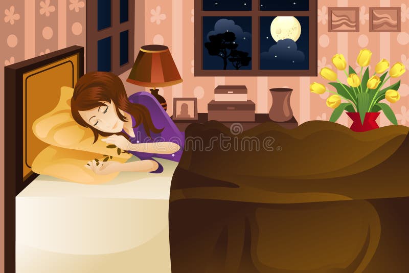 Mulher que dorme na cama ilustração do vetor Mulher que dorme na cama ilustração do vetor