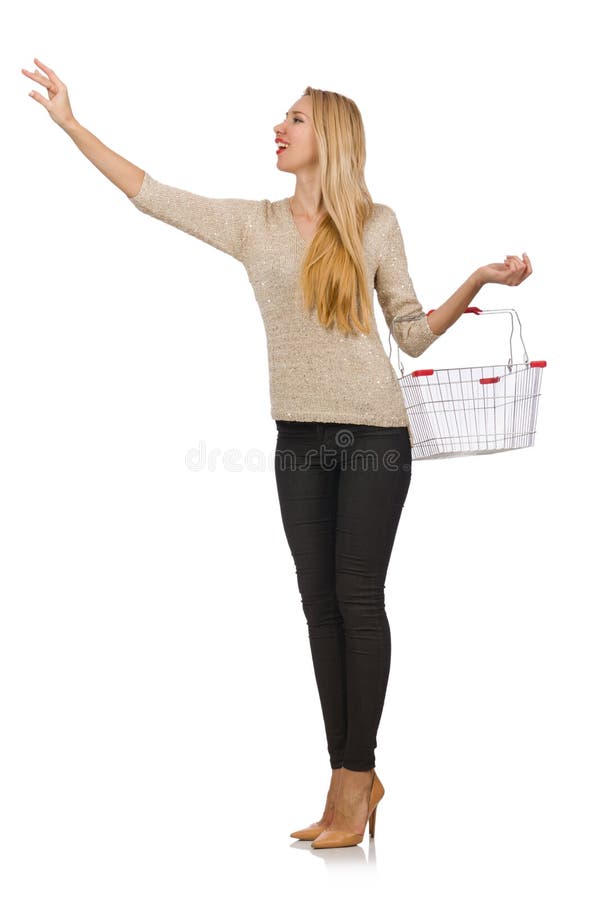 Mulher que faz a compra no supermercado isolado foto de stock Mulher que faz a compra no supermercado isolado foto de stock