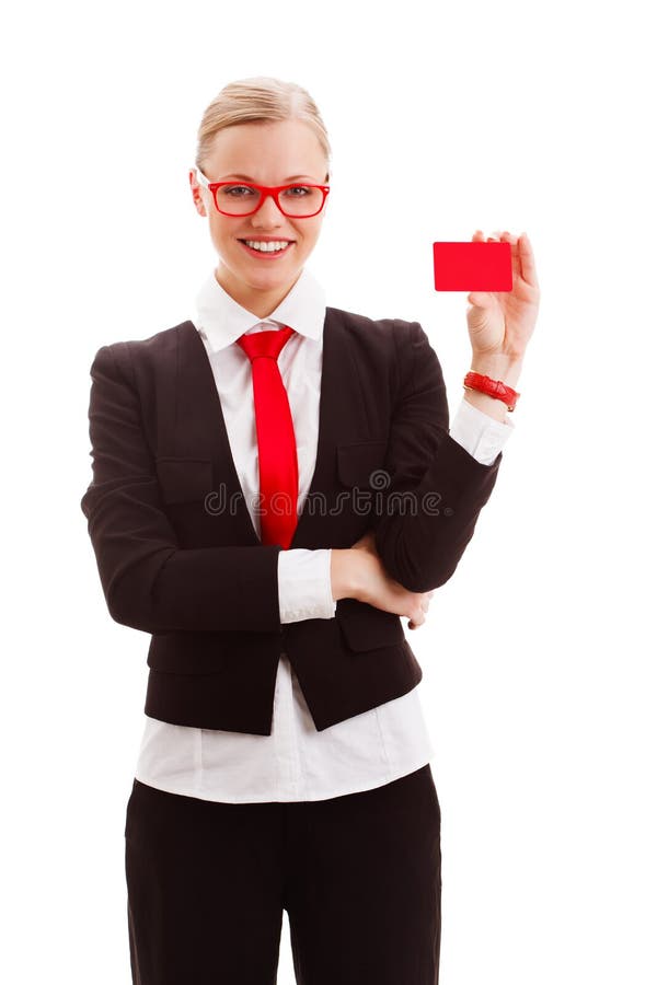 Mulher que guardara o businesscard vazio fotos de stock Mulher que guardara o businesscard vazio fotos de stock