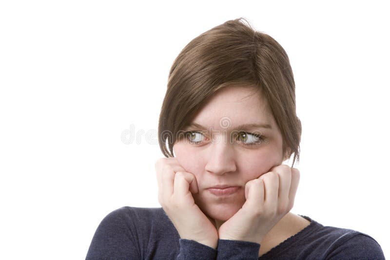 Mulher a pensar horizontalmente, olhando para o lado imagens de stock