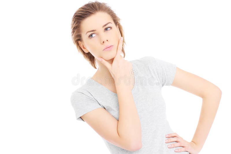 Mulher a tentar tomar uma decisão imagens de stock royalty free