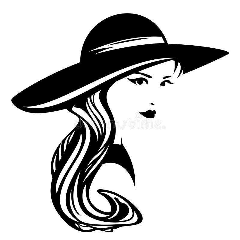 Mulher que veste o projeto largamente brimmed do vetor do chapéu ilustração stock Mulher que veste o projeto largamente brimmed do vetor do chapéu ilustração stock