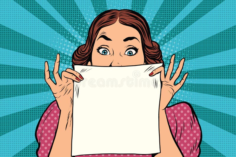 Mulher retro bonita surpreendida, folha de papel branca quadrada ilustração do vetor Mulher retro bonita surpreendida, folha de papel branca quadrada ilustração do vetor