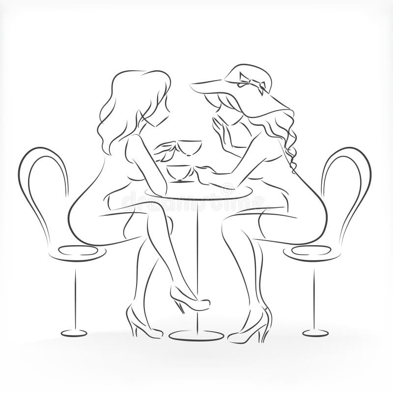 A mulher senta-se no café e bebe-se o café ilustração do vetor A mulher senta-se no café e bebe-se o café ilustração do vetor