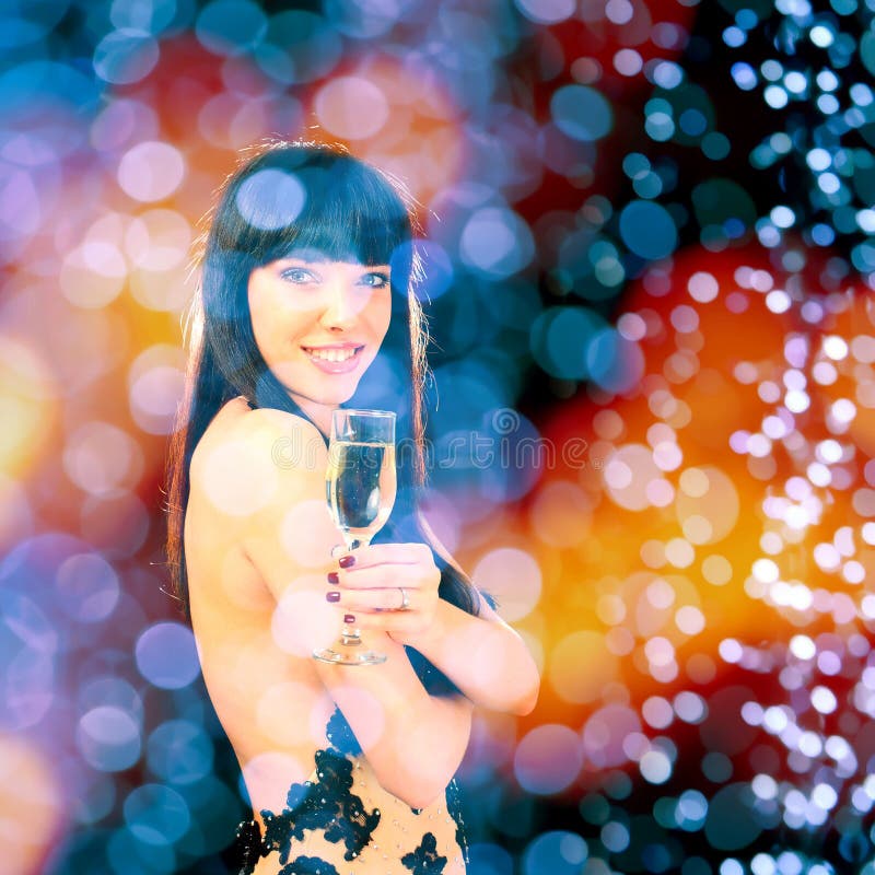Mulher sexy com vidro de champanhe imagens de stock