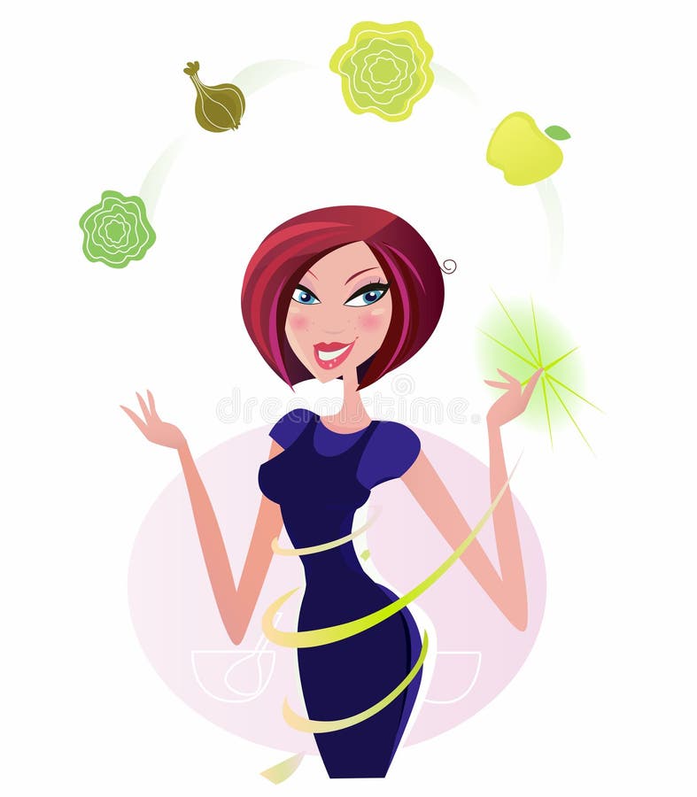 Mulher 'sexy' da cozinha que manipula com alimento saudável ilustração do vetor Mulher 'sexy' da cozinha que manipula com alimento saudável ilustração do vetor