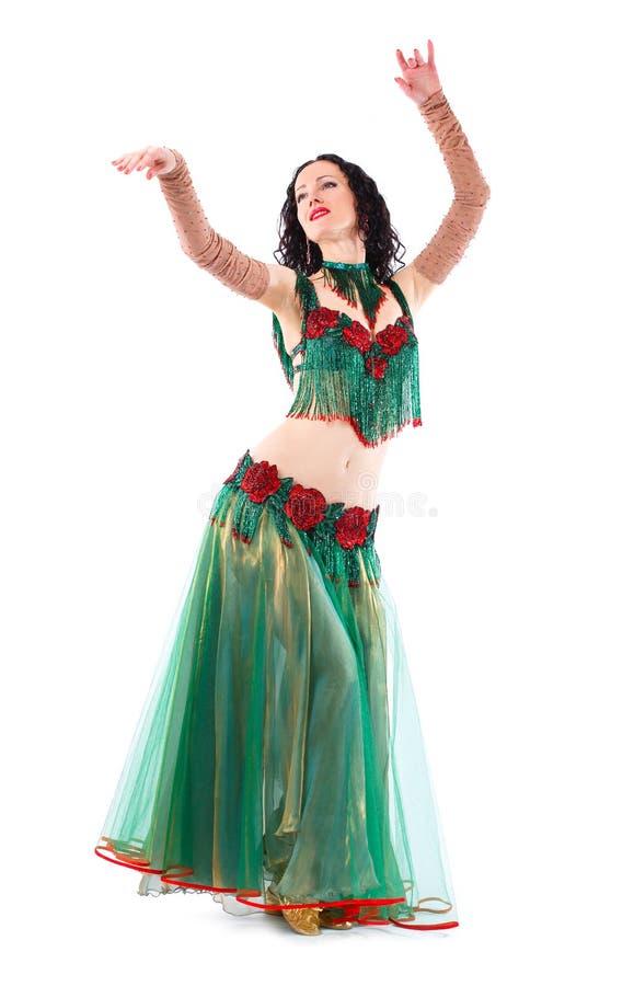 Mulher 'sexy' do bellydancer árabe no traje branco no fundo branco Modelo oriental da beleza no retrato do estúdio fotos de stock Mulher 'sexy' do bellydancer árabe no traje branco no fundo branco Modelo oriental da beleza no retrato do estúdio fotos de stock