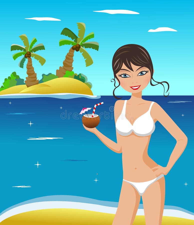 Mulher de biquíni com cocktail ilustração stock