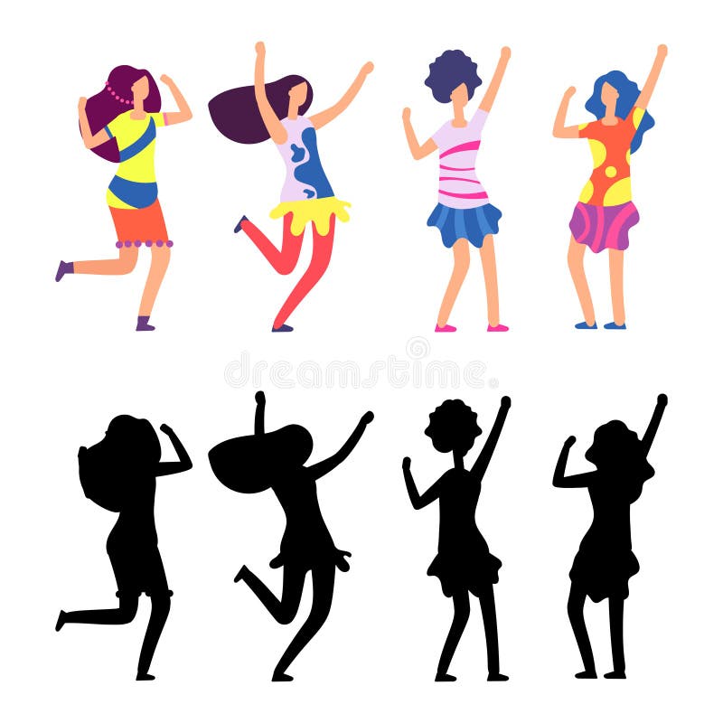 Mulheres felizes na roupa brilhante Personagem de banda desenhada fêmea da hippie ilustração royalty free Mulheres felizes na roupa brilhante Personagem de banda desenhada fêmea da hippie ilustração royalty free