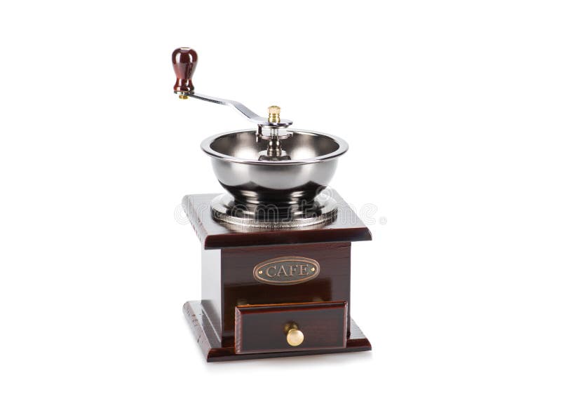 Mulino di caffè antico d'annata isolato su bianco fotografia stock Mulino di caffè antico d'annata isolato su bianco fotografia stock