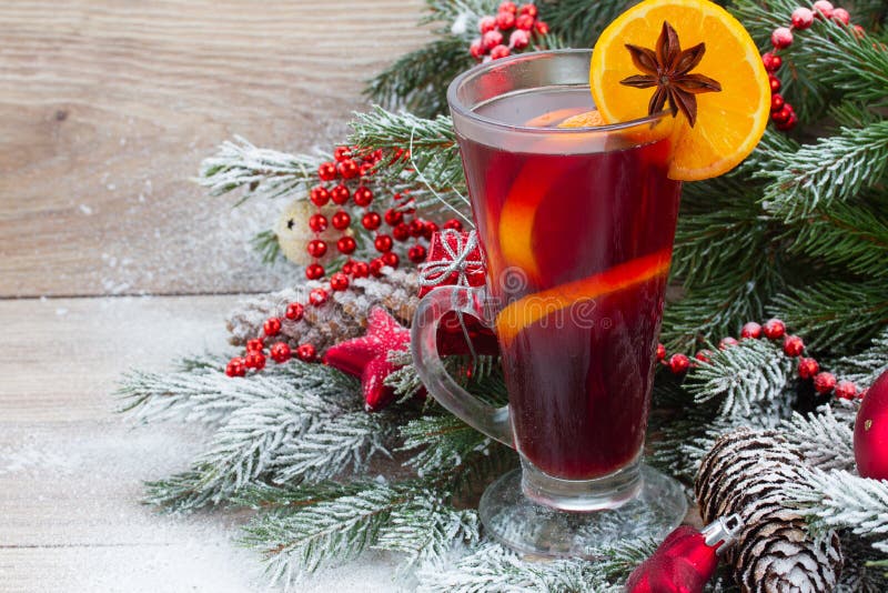 Mulled Wine with Decorated Christmas Tree Stock Image - Image of star ...