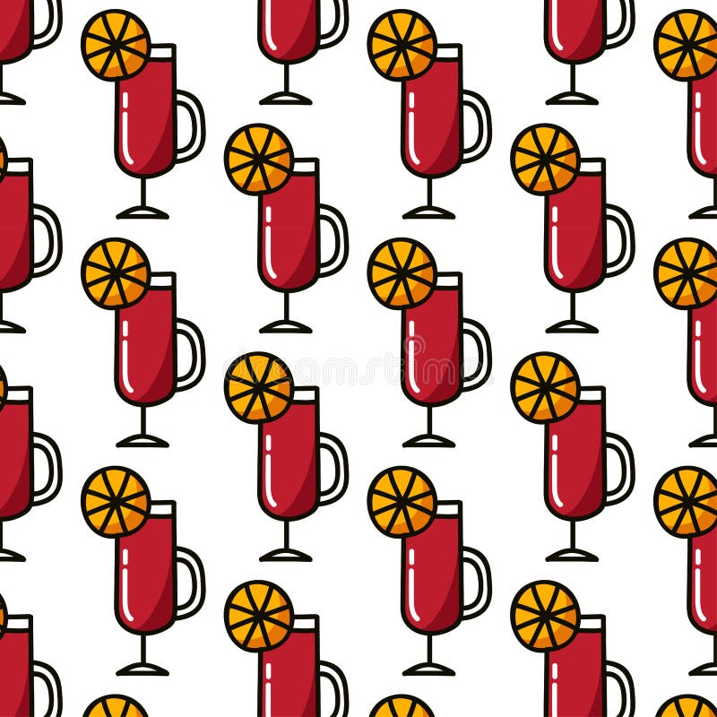 Mulled wine seamless doodle pattern, vector color illustration stock illustration