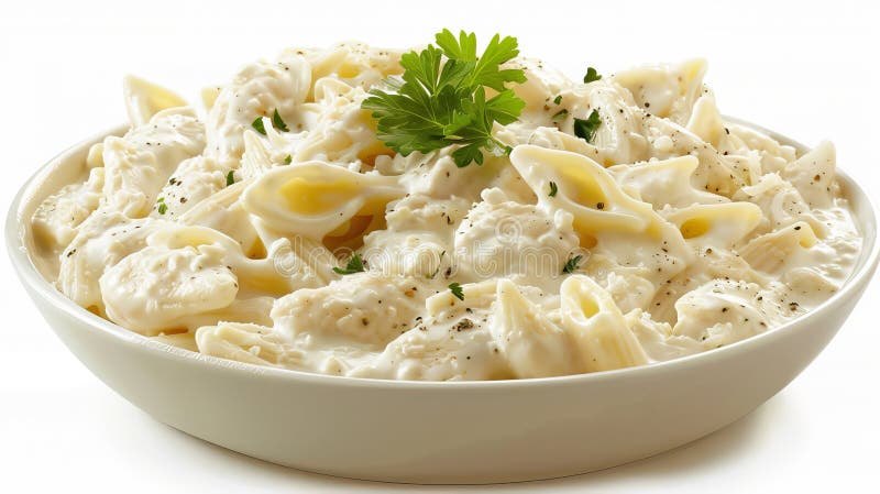 Mullig, krämig kycklingpasta med ricotta sås är ett pulserande och utsökt kulinariskt nöje royaltyfri illustrationer