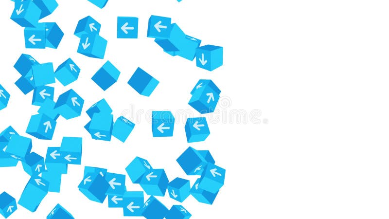 Multe cuburi albastre cu săgeți plutind pe fond alb. concept business. provocare. punct către obiectiv. animație în buclă. royalty free illustration