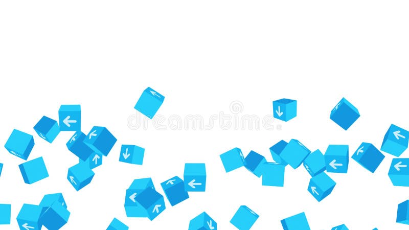 Multe cuburi albastre cu săgeți plutind pe fond alb. concept business. provocare. punct către obiectiv. animație în buclă. royalty free illustration