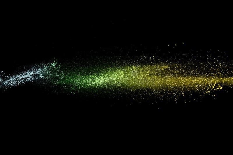 Multi color powder explosion on black background.Blue yellow and green dust cloud in the air stock image Multi color powder explosion on black background.Blue yellow and green dust cloud in the air stock image