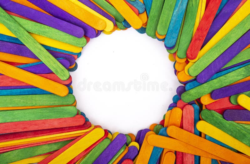 Multi Color Wood Sticks with Circle for Copy on Banner Stock Image