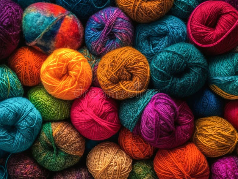 Colored balls of yarn. View from above. Rainbow colors. All colors. Yarn  for knitting. Skeins of yarn. Stock Photo