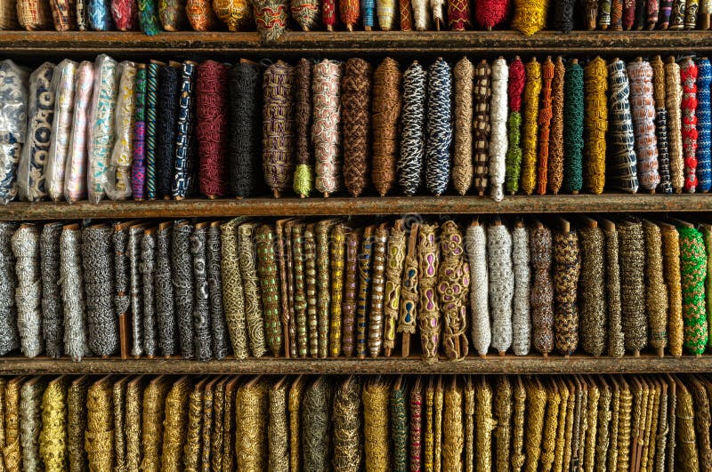 Multicolored Braid on the Counter of the Store for Decoration, Sewing