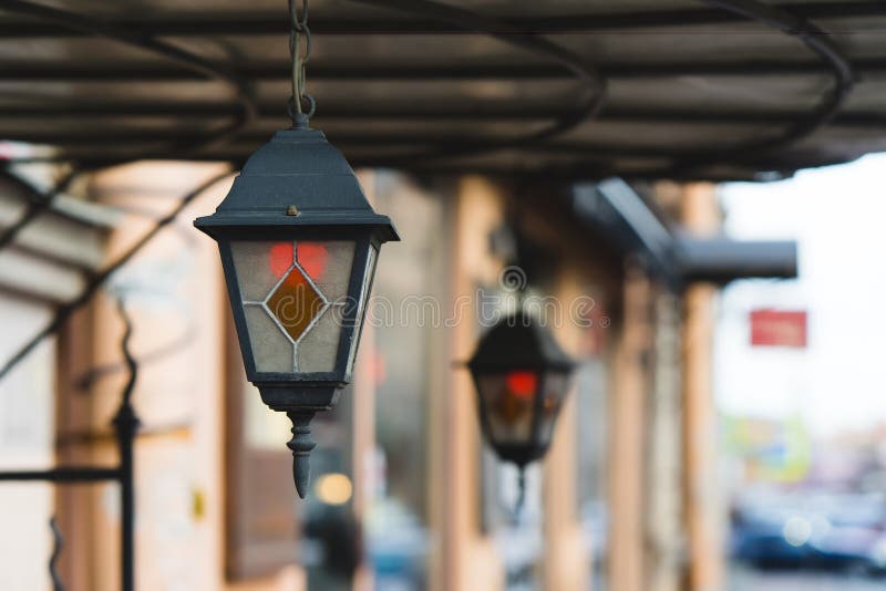 Multi Colored Classic Hanging Street Lamp. Outside Stock Image Image