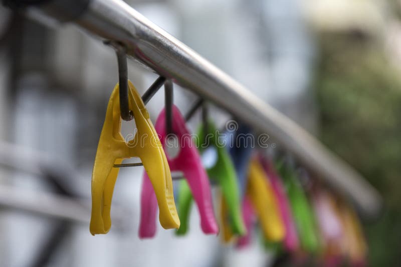 Multicolored Clips on the Metal Rack Stock Photo Image of metal