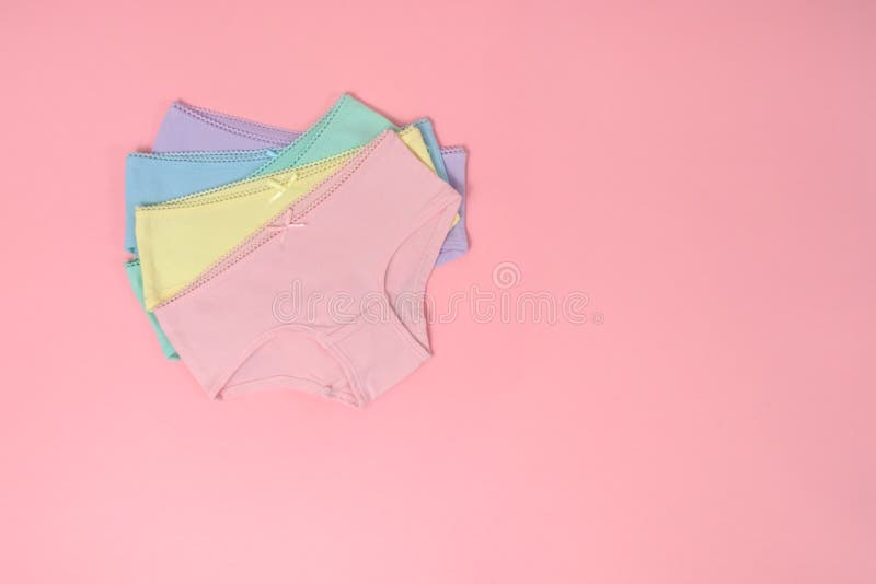 Multi Colored Cotton Panties For A Girl On A Pink Background Stock Image Image Of Colour 