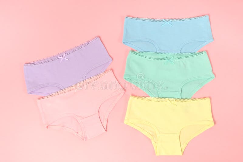 Multi Colored Cotton Panties For A Girl On A Pink Background Stock 