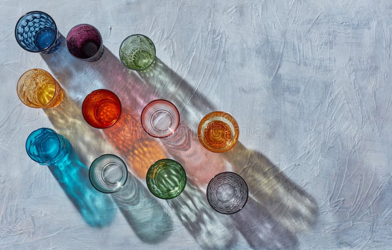 Multicolored Drinking Glasses Stock Photo Image of backgrounds, food