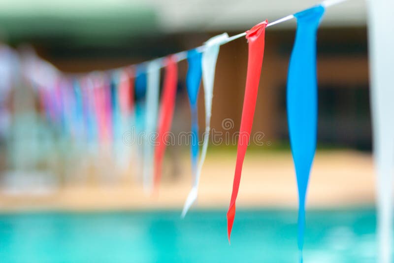 Multicolored Flags Hanging To Mark Distant at a Local Swimming Stock Image Image of strip
